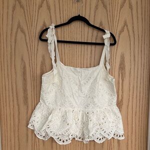 J.Crew White Eyelet Tie-Shoulder Peplum Tank Top